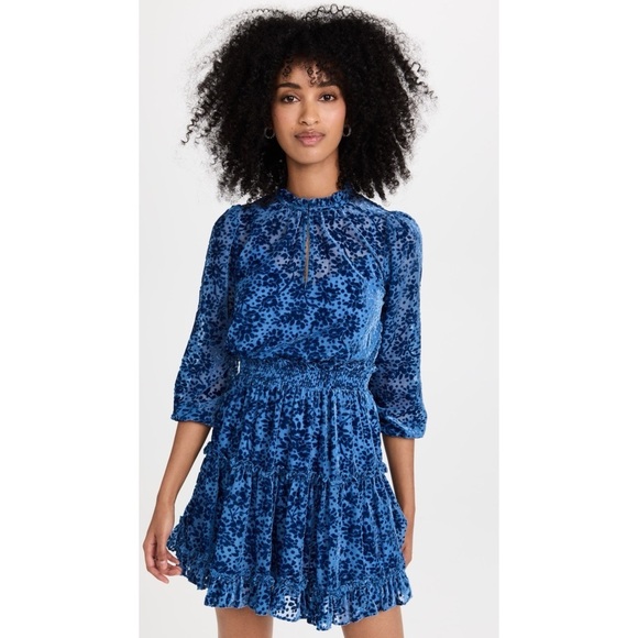 Shoshanna Sasha Mini Dress in Velvet Burnout Lapis Blue Floral Size 12 - Picture 3 of 16